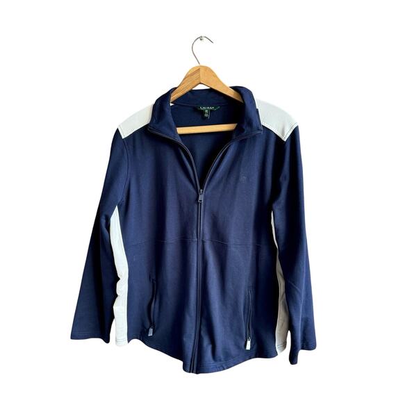 Lauren Ralph Lauren Zip Jacket Pockets Blue/Cream active Athleisure Women’s 2X - Picture 5 of 9